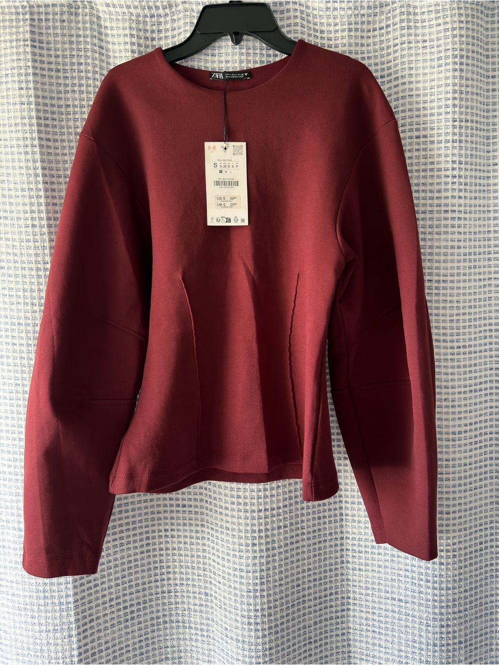 Zara Fitted Interlock Sweatshirt Cinched Waist Barrel Sleeve